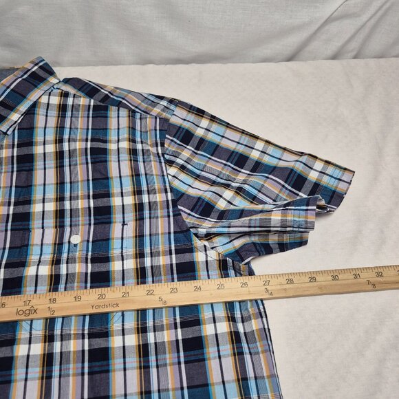 Roundtree Yorke Men's Size XL Short Sleeve  Button Up Deep Blue Plaid Shirt (12) - Picture 5 of 10